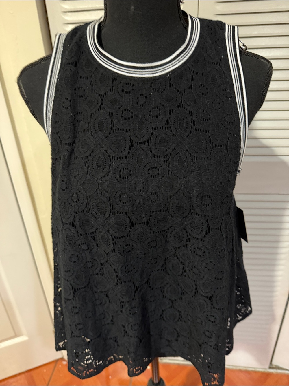 Scotch & Soda Black Lace Tank with White Striped Trim